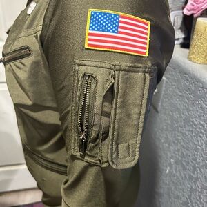 Top Gun: Maverick women's flight suit costume in olive green stretch fabric